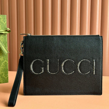 POUCH 28 IN BLACK SMOOTH CALFSKIN INLAID LOGO by House Of Sarah