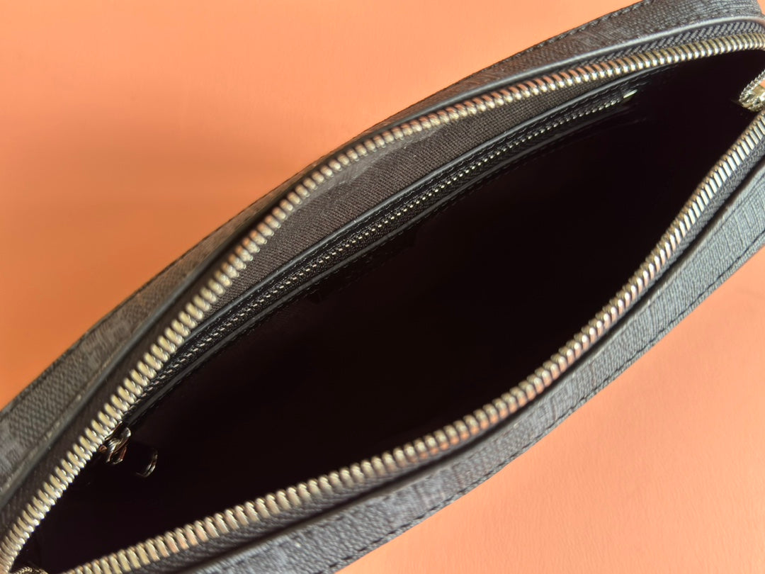 SMALL CROSSBODY BAG 24 WITH TAG IN BLACK CALFSKIN AND CANVAS TRIM House Of Sarah Bags