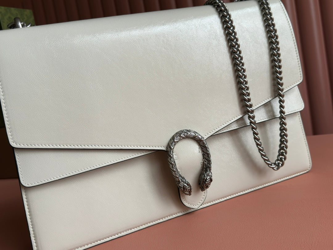 DIONYSUS LAGRE SHOULDER BAG 42 IN OFF WHITE GLOSSY LAMBSKIN House Of Sarah