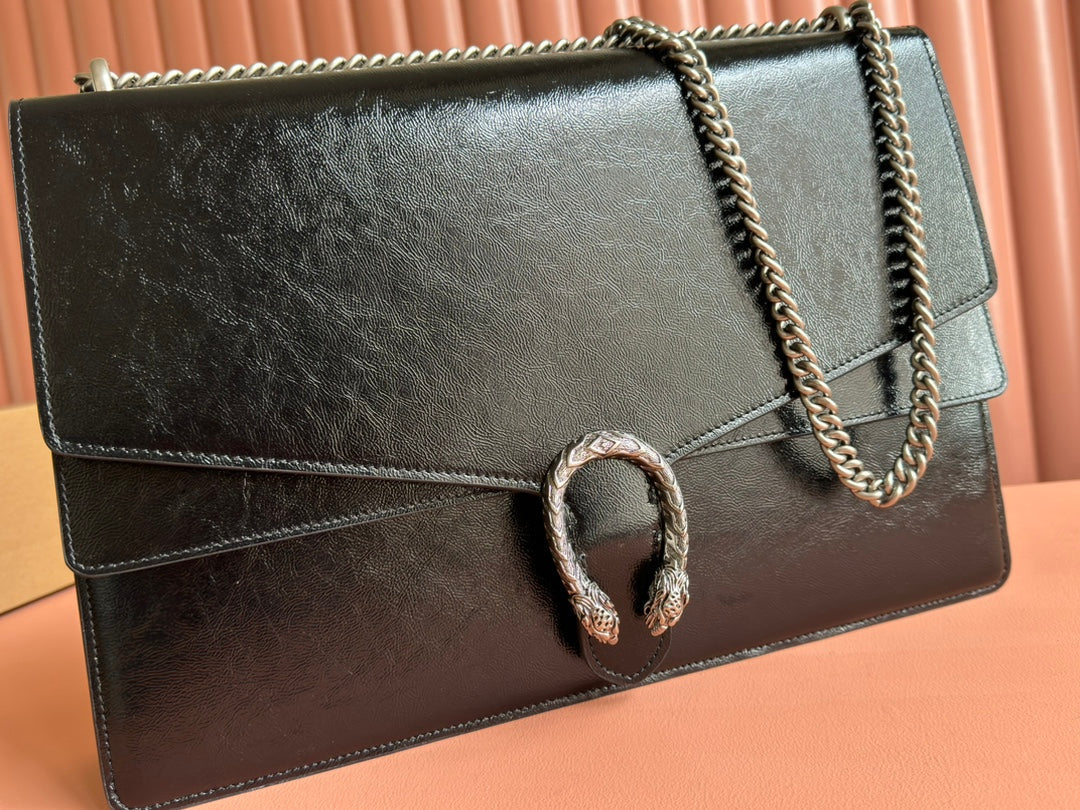 DIONYSUS LAGRE SHOULDER BAG 42 IN BLACK GG GLOSSY LAMBSKIN House Of Sarah Bags