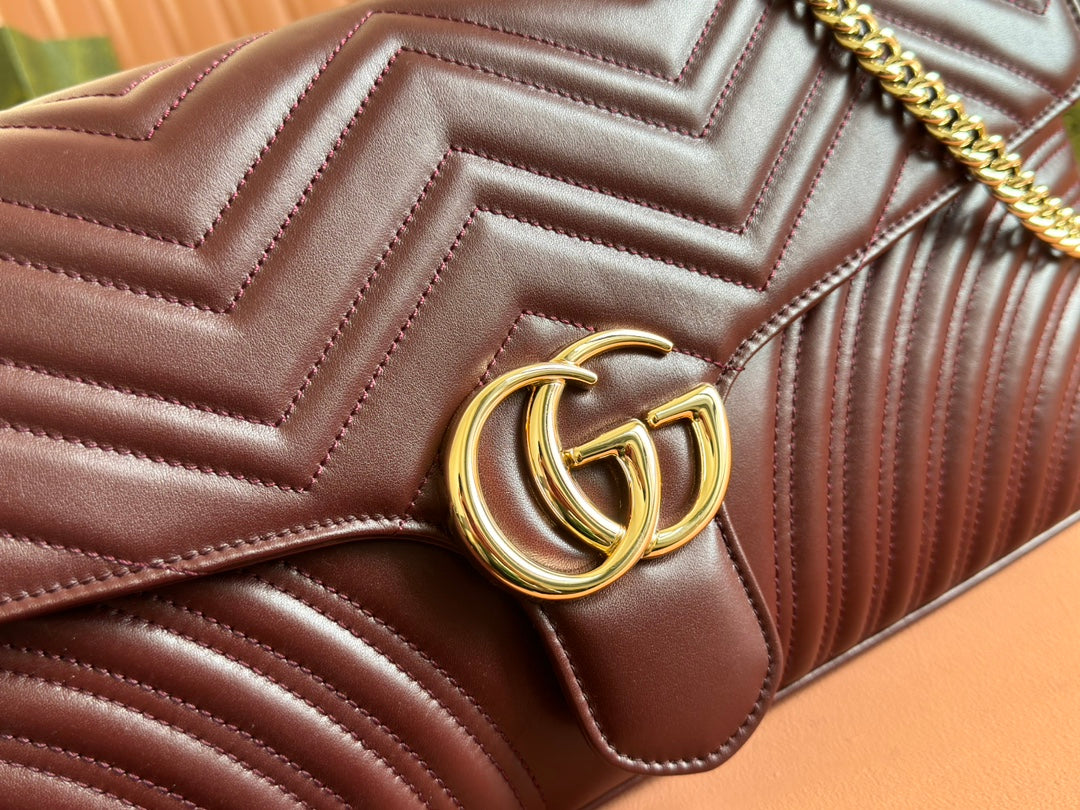 MARMONT SHOULDER BAG 40 IN WINE RED CALFSKIN GOLD CHAIN House Of Sarah