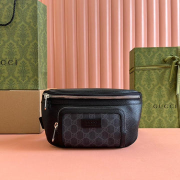 SMALL BELT BAG 29 IN BLACK CALFSKIN AND DARK GRAY MONOGRAM CANVAS House Of Sarah