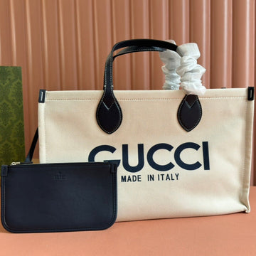 TOTE BAG PRINTED LOGO 41.5 IN WHITE CANVAS DARK BLUE CALFSKIN House Of Sarah