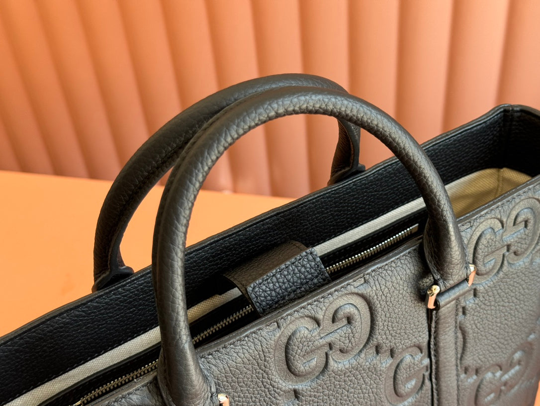 SUPER MEDIUM TOTE BAG 42 IN BLACK EMBOSSED CALFSKIN GOLD HARDWARE House Of Sarah