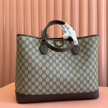OPHIDIA MEDIUM TOTE BAG 38.5 BEIGE CANVAS AND BROWN CALFSKIN by House Of Sarah