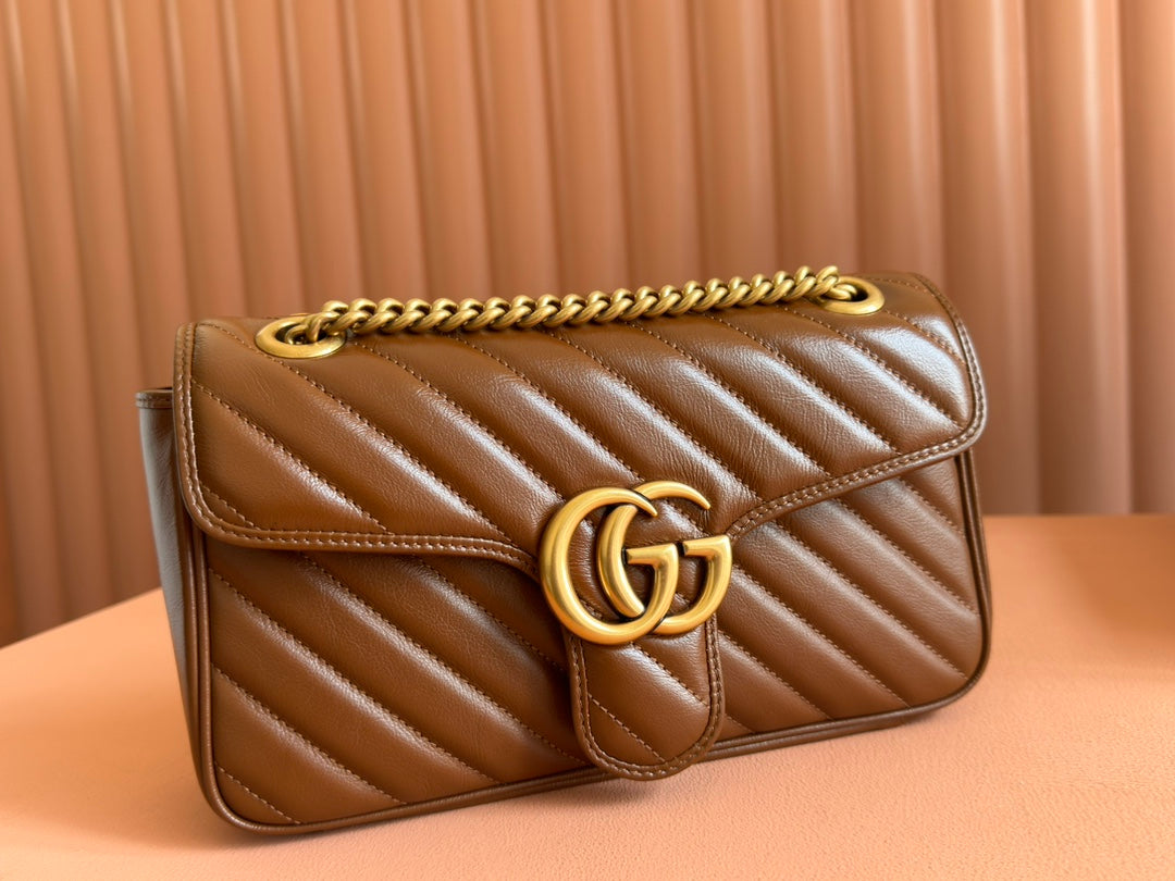 MARMONT MEDIUM SHOULDER BAG 26 IN BROWN MATELASSE CHEVRON LAMBSKIN House Of Sarah