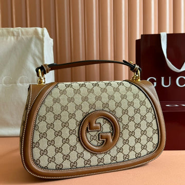 BLONDIE LARGE TOP HANDLE BAG 32 IN BEIGE AND DARK BROWN CANVAS BROWN CALFSKIN by House Of Sarah