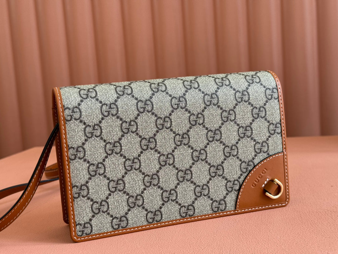 EMBLEM WALLET GG MONOGRAM 20 IN BEIGE AND DARK BROWN GG CALFSKIN House Of Sarah Bags