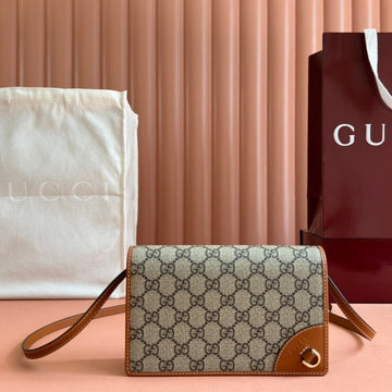EMBLEM WALLET GG MONOGRAM 20 IN BEIGE AND DARK BROWN GG CALFSKIN House Of Sarah Bags