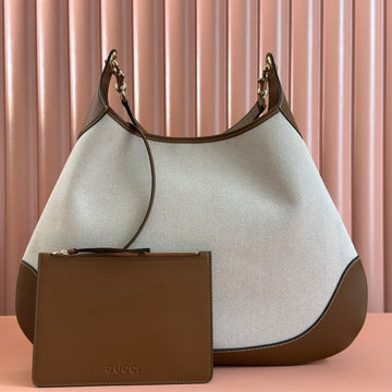 B LARGE SHOULDER BAG 49 IN NATURAL CANVAS AND BROWN CALFSKIN House Of Sarah Bags