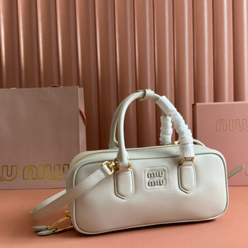 ARCADIE BAG 27 IN WHITE CALFSKIN EMBOSSED LOGO House Of Sarah Bags