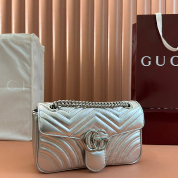 MARMONT MEDIUM SHOUDER BAG 26 IN SILVER PATENT CALFSKIN House Of Sarah