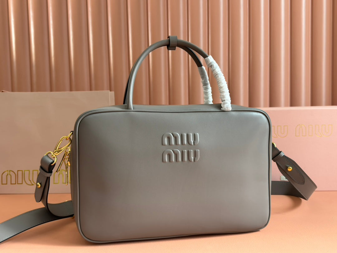 BEAU TOP HANDLE BAG 34 IN DARK GREY SMOOTH CALFSKIN House Of Sarah Bags
