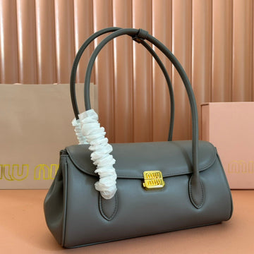 BEAU TOP HANDLE BAG 28 IN LAVA GREY GLOSSY CALFSKIN GOLD HARDWARE House Of Sarah Bags