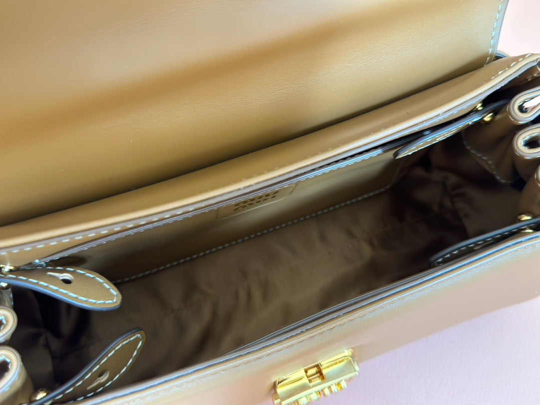 CHAIN SHOULDER BAG 24 IN PEANUT BROWN PATENT SMOOTH CALFSKIN House Of Sarah Bags