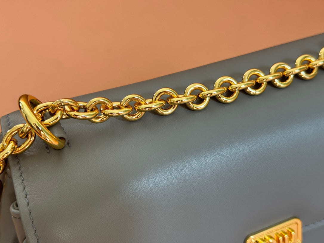 CHAIN SHOULDER BAG 24 IN SLATE GREY PATENT SMOOTH CALFSKIN House Of Sarah