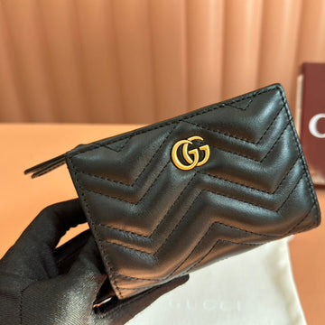 MEDIUM DOUBLE G WALLET 11.5 IN BLACK SMOOTH CALFSKIN House Of Sarah