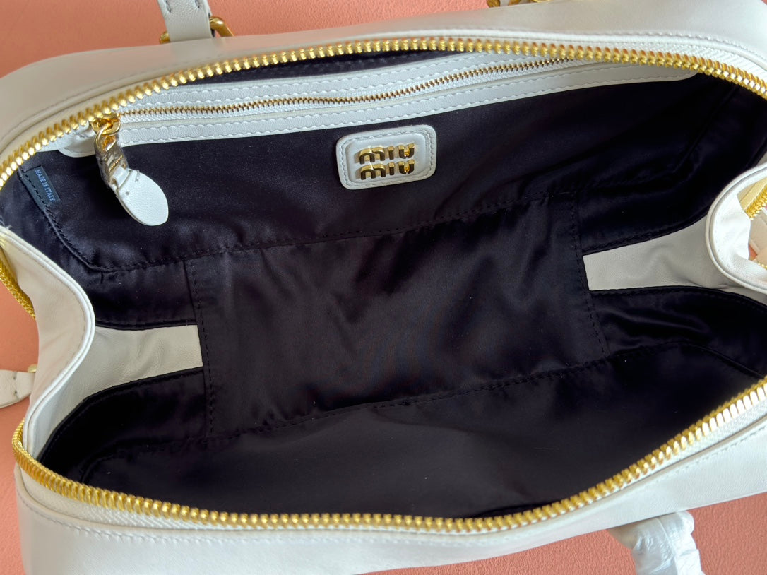 ARCADIE MATELASSÉ BAG 27 IN WHITE CALFSKIN GOLD HARDWARE House Of Sarah