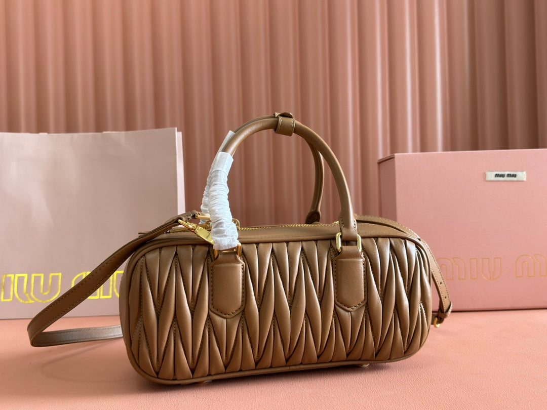 ARCADIE MATELASSÉ BAG 27 IN SEPIA BROWN CALFSKIN GOLD HARDWARE House Of Sarah Bags