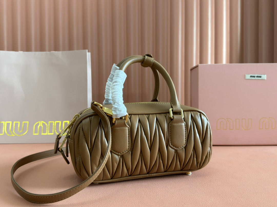 ARCADIE MATELASSÉ BAG 22 IN TAWNY BROWN GLOSSY LAMBSKIN House Of Sarah