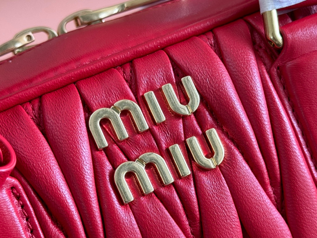 ARCADIE MATELASSÉ BAG 27 IN CERISE RED CALFSKIN GOLD HARDWARE House Of Sarah