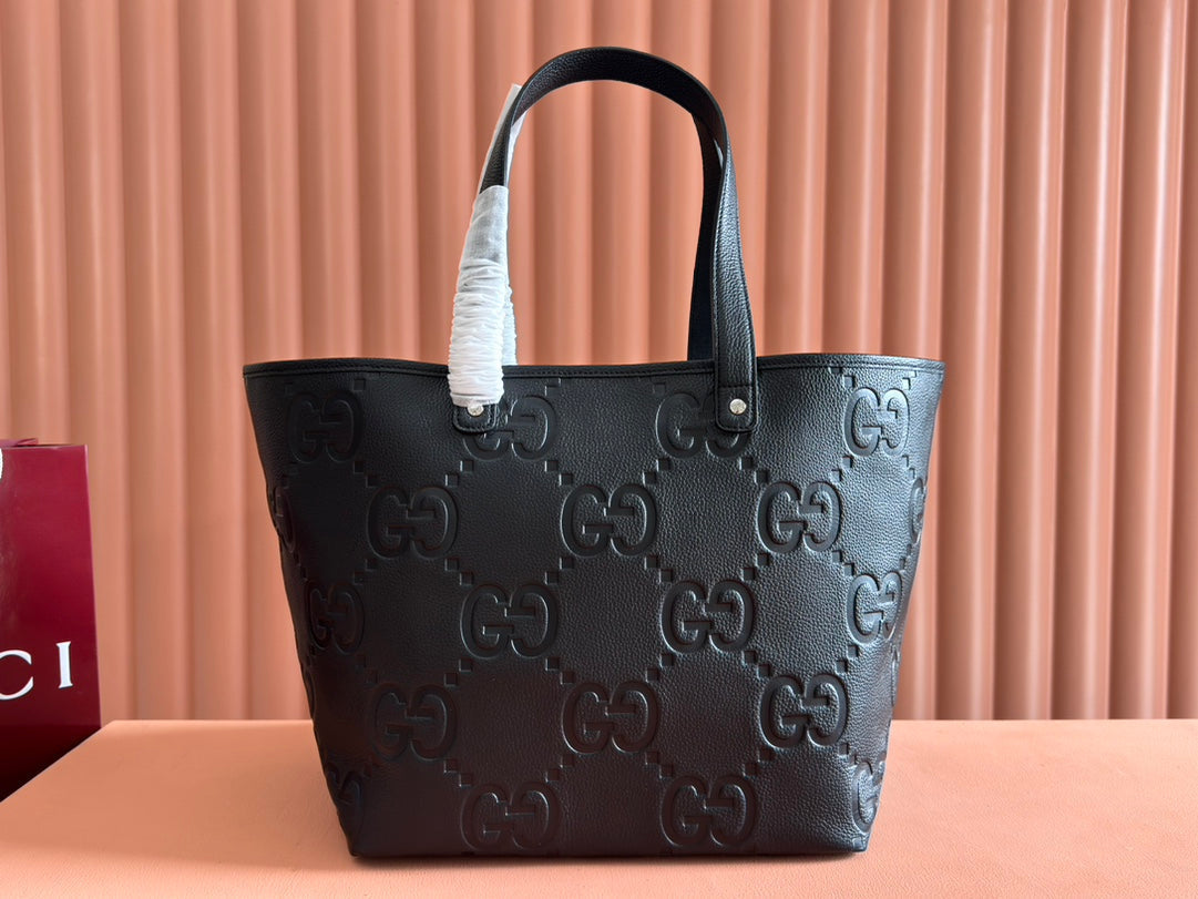 EMBLEM MEDIUM TOTE BAG 30 IN BLACK GG CALFSKIN House Of Sarah Bags