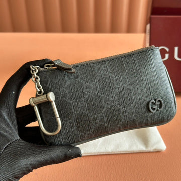 BI-COLOUR ZIP KEY CASE 12 IN DARK GREY CALFSKIN House Of Sarah