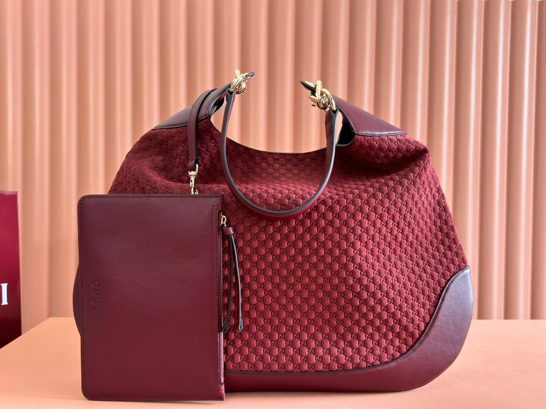 B LARGE SHOULDER BAG 49 IN ROSSO ANCORA RED GG EMBOSSED SUEDE House Of Sarah Bags