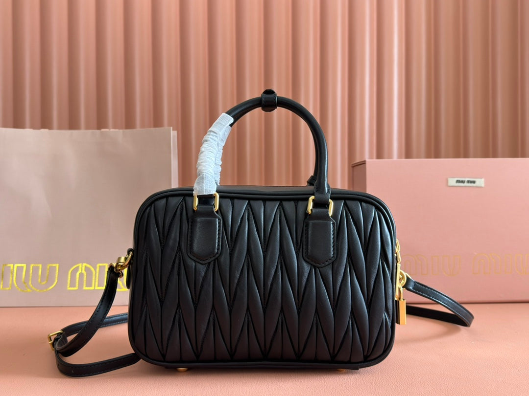 ARCADIE MATELASSÉ BAG 24 IN BLACK LAMBSKIN GOLD HARDWARE House Of Sarah Bags
