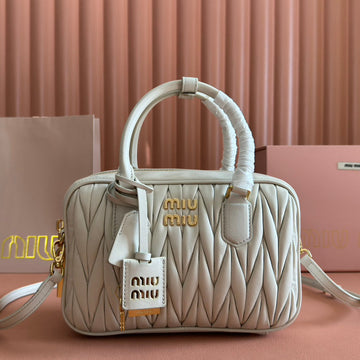 ARCADIE MATELASSÉ BAG 24 IN WHITE LAMBSKIN GOLD HARDWARE House Of Sarah