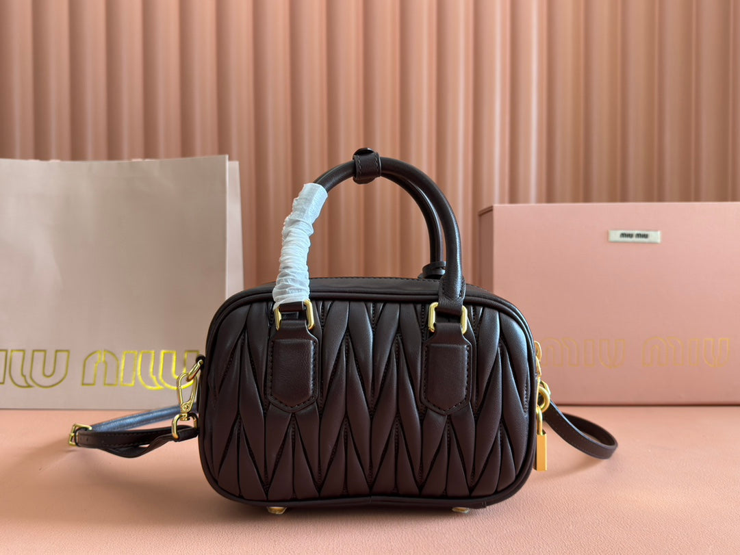 ARCADIE MATELASSÉ BAG 19 IN CHESTNUT BROWN LAMBSKIN GOLD HARDWARE House Of Sarah Bags