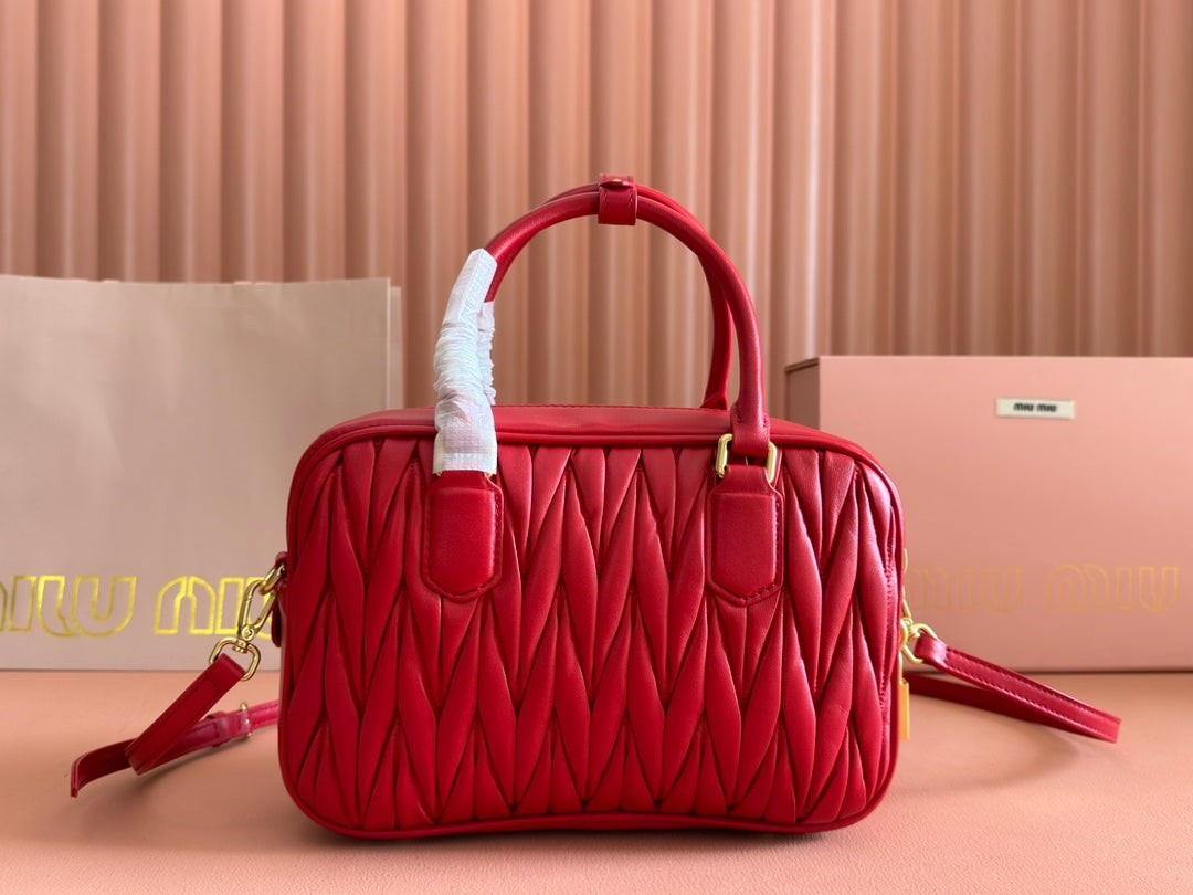 ARCADIE MATELASSÉ BAG 24 IN CERISE RED CALFSKIN GOLD HARDWARE House Of Sarah Bags
