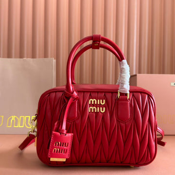 ARCADIE MATELASSÉ BAG 24 IN CERISE RED CALFSKIN GOLD HARDWARE House Of Sarah Bags