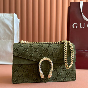 DIONYSUS MEDIUM SHOULDER BAG 27.5 IN DARK GREEN GG SUEDE by House Of Sarah