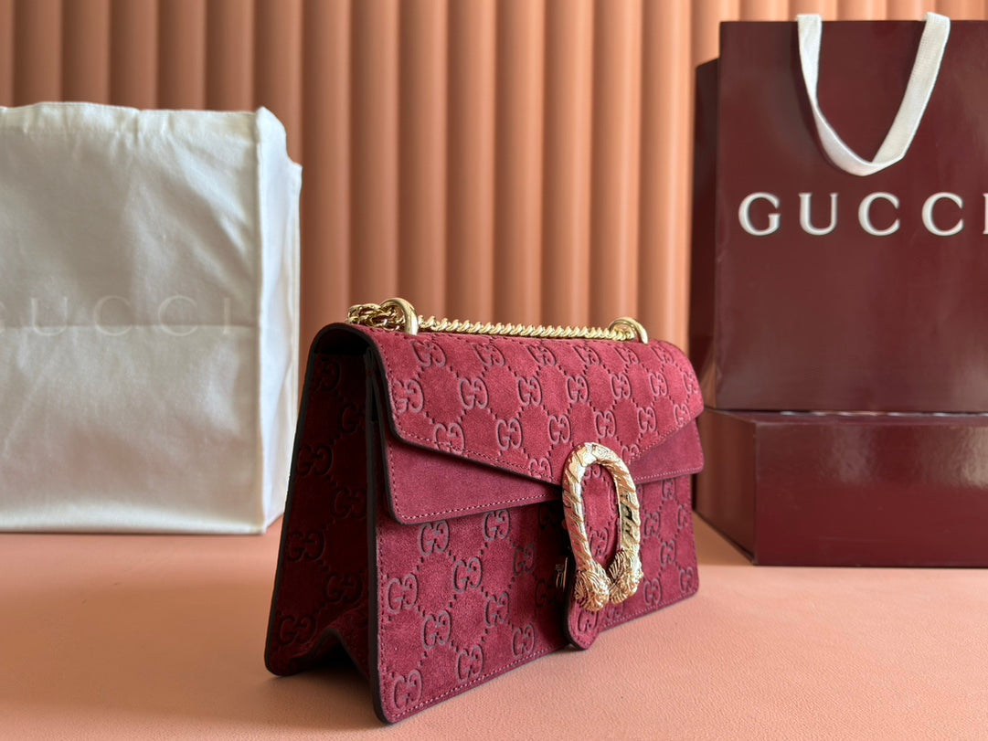 DIONYSUS MEDIUM SHOULDER BAG 27.5 IN ROSSO ANCORA RED GG SUEDE House Of Sarah