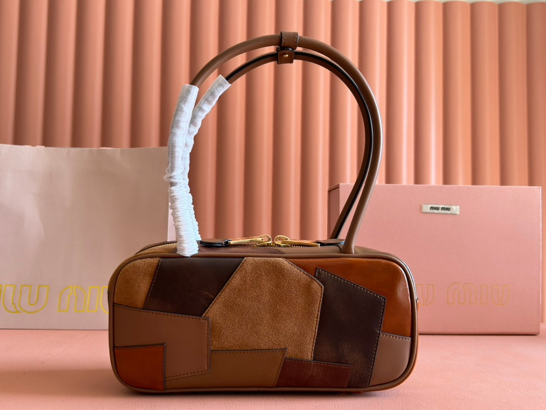 BEAU TOP HANDLE BAG 28 IN COGNAC LEATHER PATCHWORK By House Of Sarah