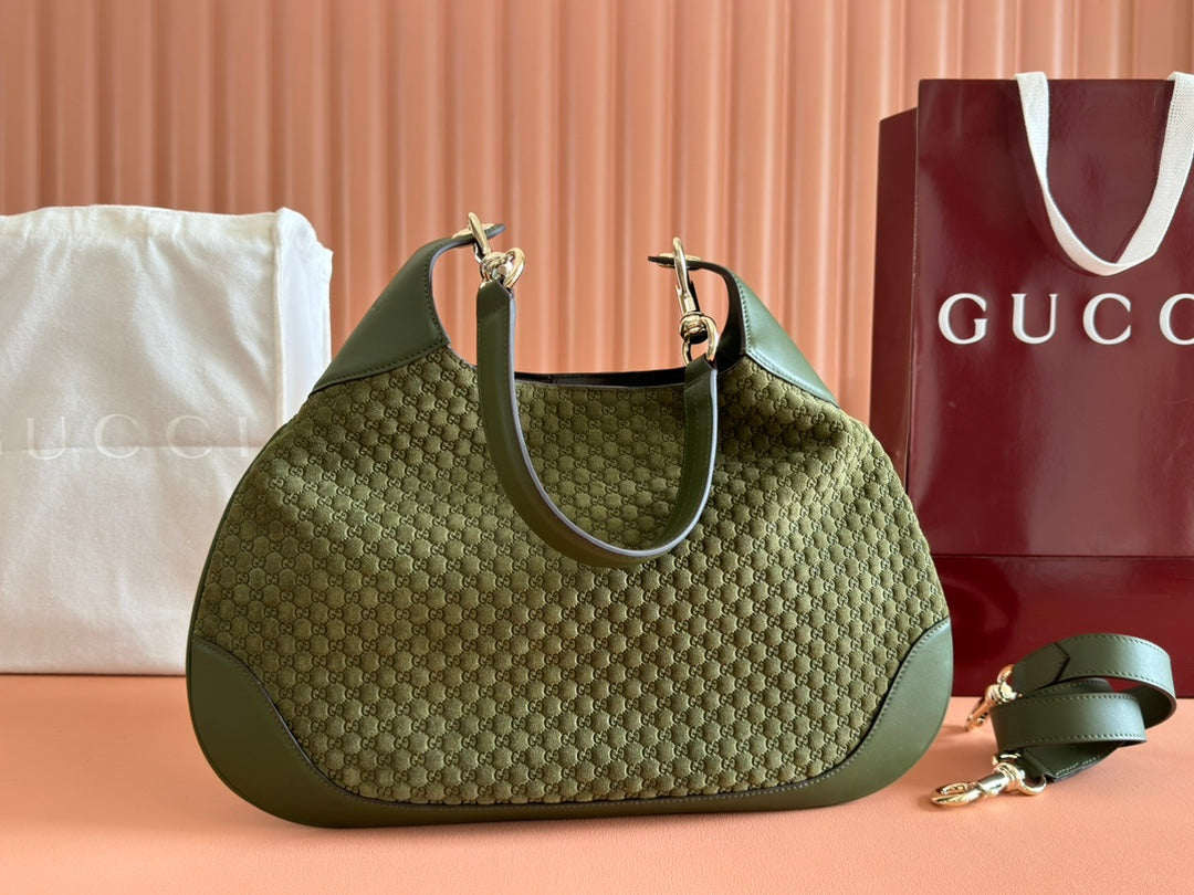 MEDIUM B SHOULDER BAG 42 IN DARK GREEN GG SUEDE House Of Sarah Bags