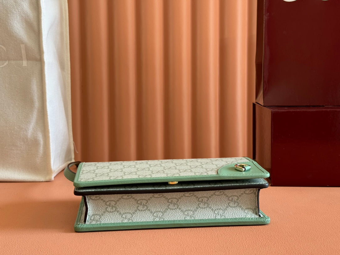EMBLEM WALLET GG MONOGRAM 20 IN SAGE GREEN SMOOTH CALFSKIN House Of Sarah Bags
