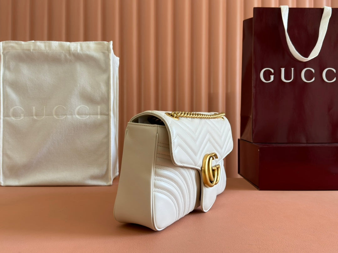 MARMONT SHOULDER BAG 31 IN WHITE CALFSKIN GOLD CHAIN House Of Sarah