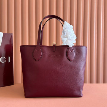 MEDIUM TOTISSIMA REVERSIBLE TOTE BAG 30 IN ROSSO ANCORA RED CALFSKIN BEIGE AND BROWN GG CANVAS ON SIDE House Of Sarah
