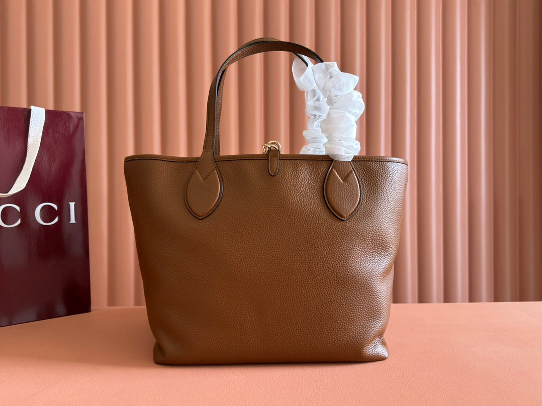 MEDIUM TOTISSIMA REVERSIBLE TOTE BAG 30 IN BROWN CALFSKIN BEIGE AND BROWN GG CANVAS ON SIDE House Of Sarah Bags