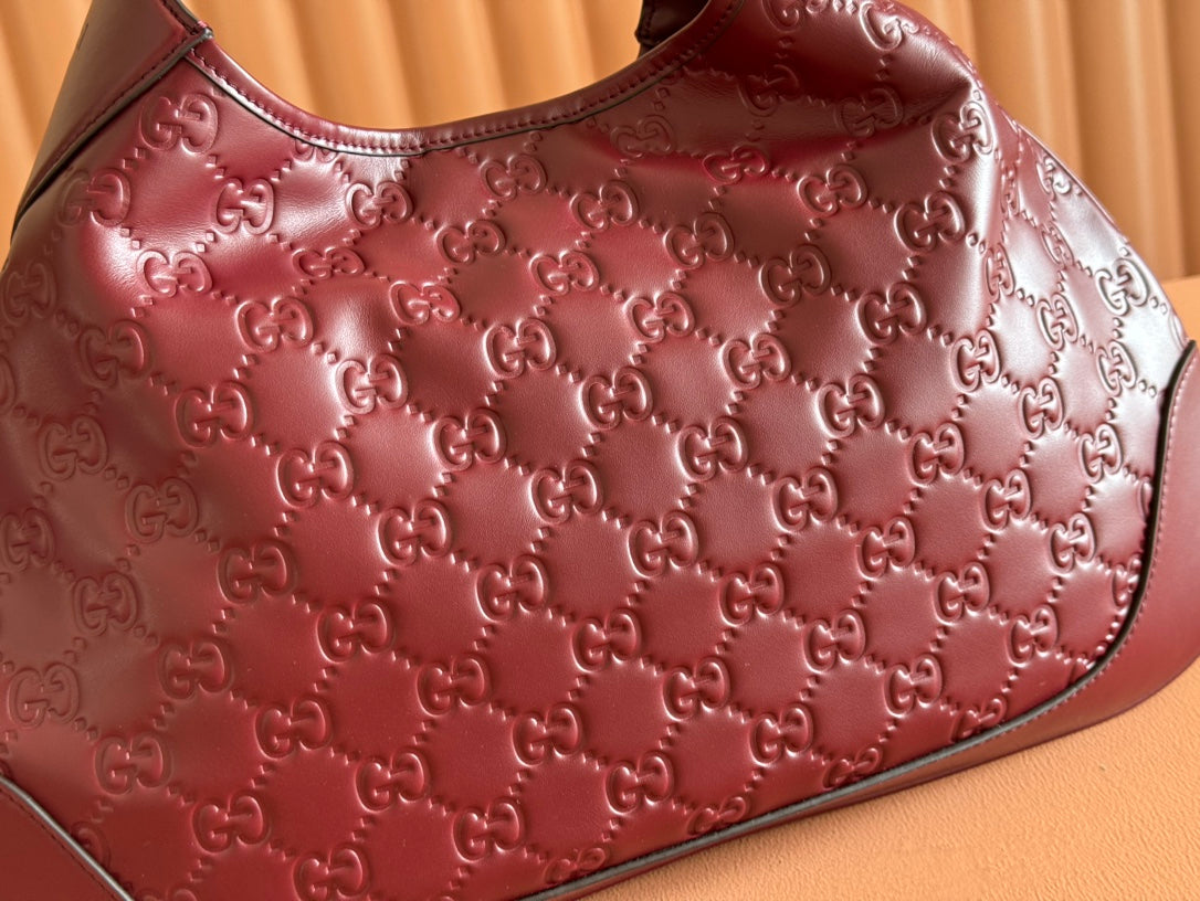 MEDIUM B SHOULDER BAG 42 IN ROSSO ANCORA RED GG EMBOSSED CALFSKIN by House Of Sarah