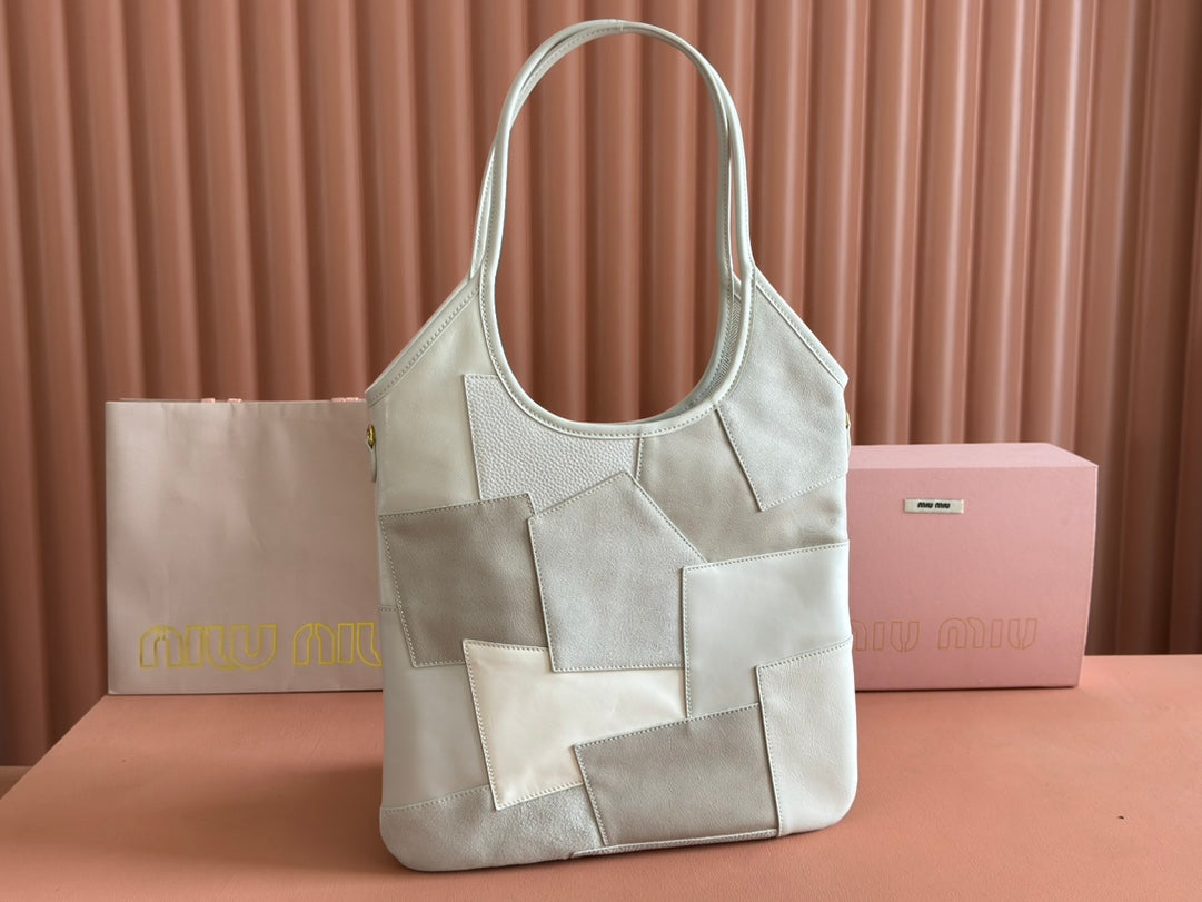 IVY TOTE BAG 40 IN CHALK WHITE PATCHWORK CALFSKIN House Of Sarah