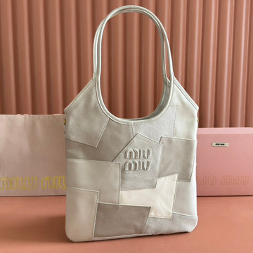 IVY TOTE BAG 40 IN CHALK WHITE PATCHWORK CALFSKIN House Of Sarah