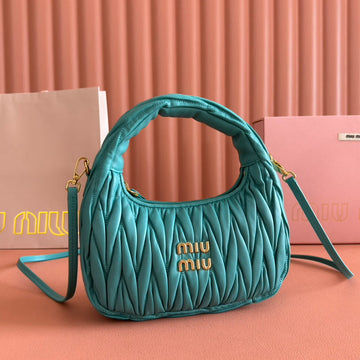 WANDER MATELASSÉ HANDBAG 23 IN LAGOON BLUE LAMBSKIN By House Of Sarah