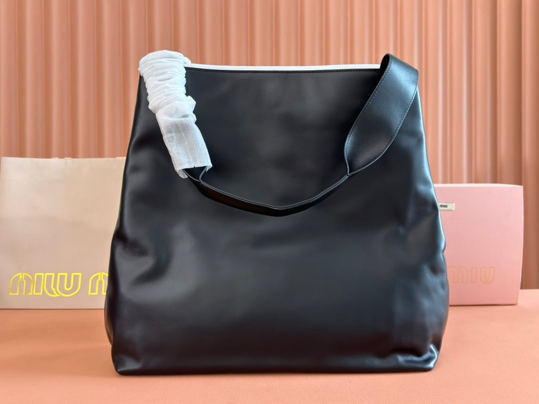 LARGE HOBO TOTE BAG 46 IN BLACK CALFSKIN By House Of Sarah