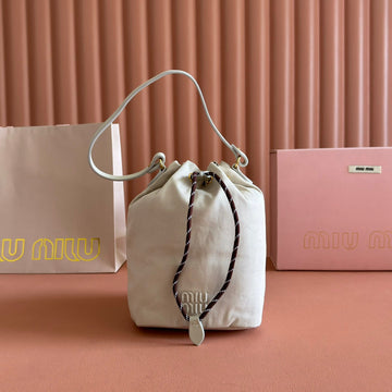 GABADINE POUCH 22.5 IN PLASTER WHITE CANVAS BROWN DRAWSTRING House Of Sarah