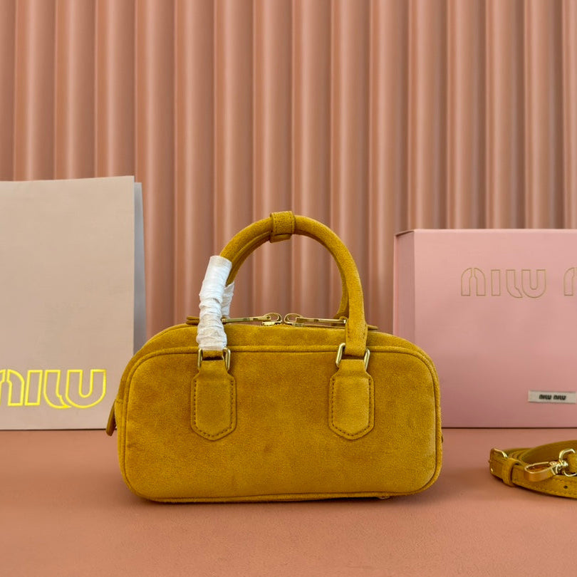ARCADIE BAG 22 IN MUSTARD YELLOW SUEDE GOLD HARDWARE House Of Sarah