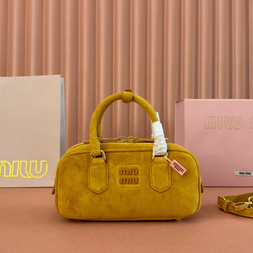 ARCADIE BAG 22 IN MUSTARD YELLOW SUEDE GOLD HARDWARE House Of Sarah