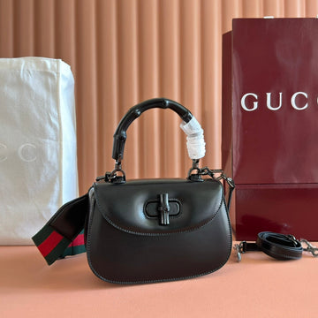 GUCCI BAMBOO MINI BAG 21 FULL BLACK IN CALFSKIN House Of Sarah